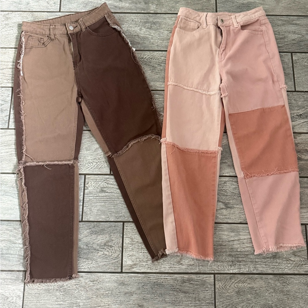 SHEIN Patchwork Women Jeans small - Brown and Pink
